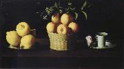 Francisco de Zurbaran Style life with lemon of orange and a rose painting